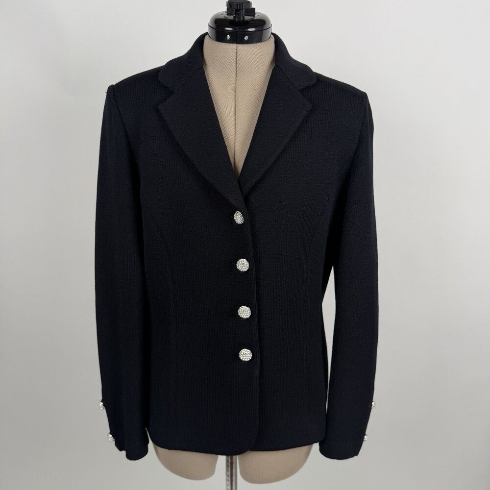 St John Basics Jacket 6 Black Santana Knit Rhinestone Buttons Princess FA00 USA